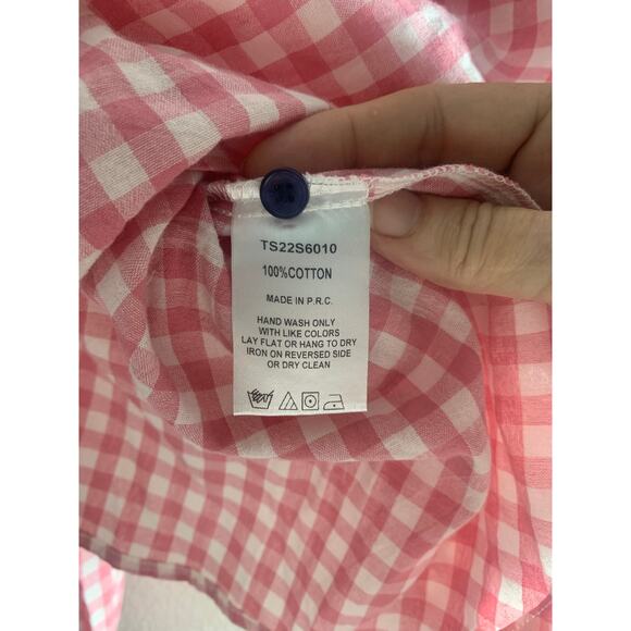 The Shirt Rochelle Behrens Pink White Gingham Smocked‎ neck /sleeves XS NWT - Picture 9 of 9